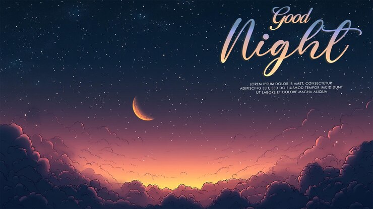PSD night sky background with half moon in clouds and stars vector illustration