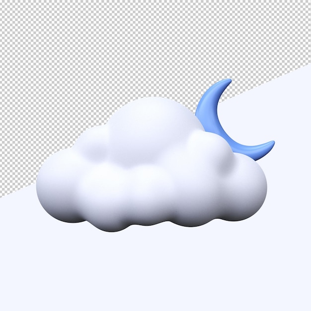 Night sky icon Clouds and moon Meteorological sign 3D render