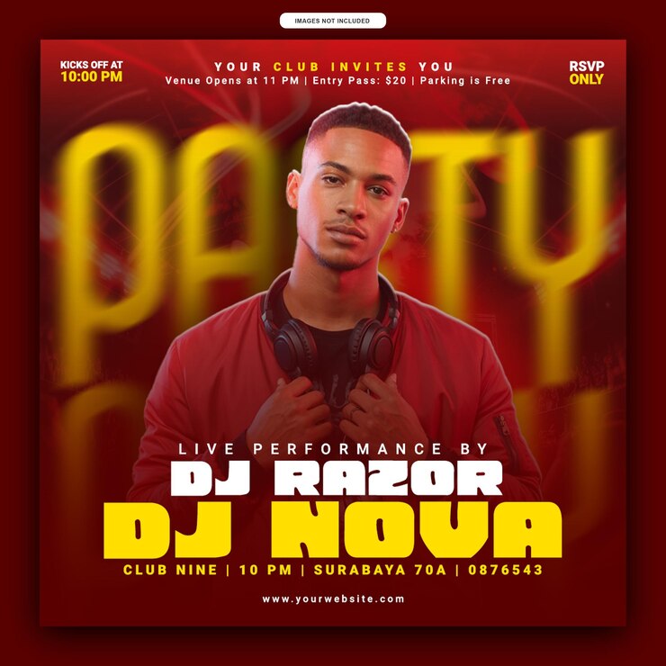 Nightclub Party Flyer Featuring DJ Razor and DJ Nova