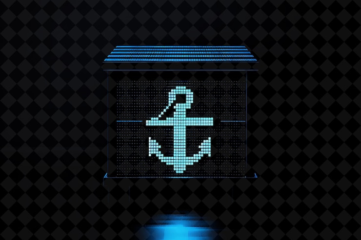 PSD nightstand 8 bit pixel with nautical design and anchor with png unique y2k design collection