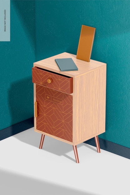 Nightstand with Door Mockup with Books