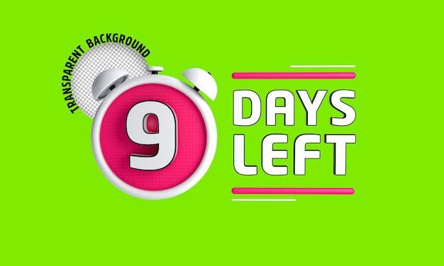 PSD nine days left left days countdown banner in 3d sales time count 3d rendering