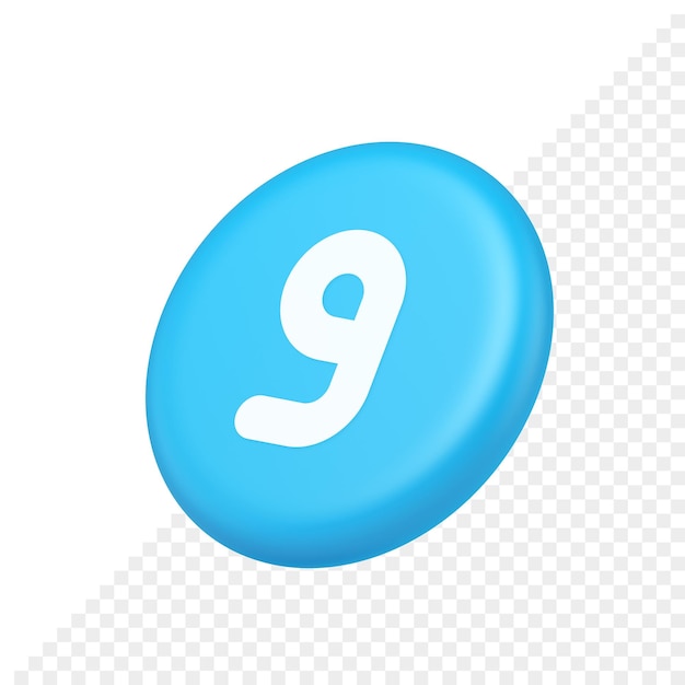 Nine number blue button calculation math financial budget web app 3d isometric realistic icon