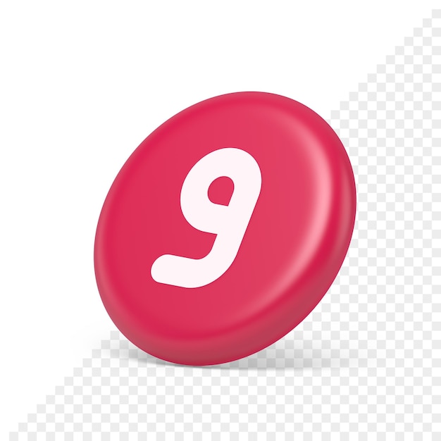 Nine number pink button calculation math financial budget web app 3d isometric realistic icon