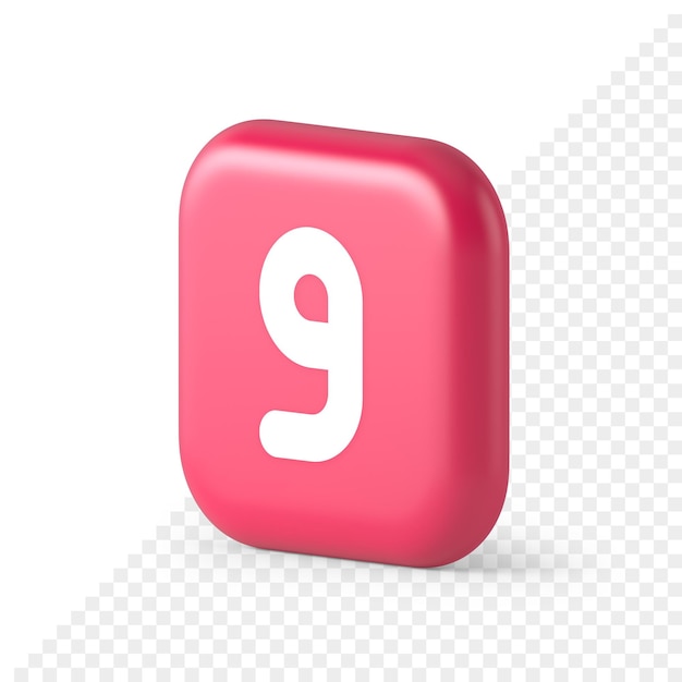 Nine number pink button calculation math financial budget web app 3d realistic isometric icon