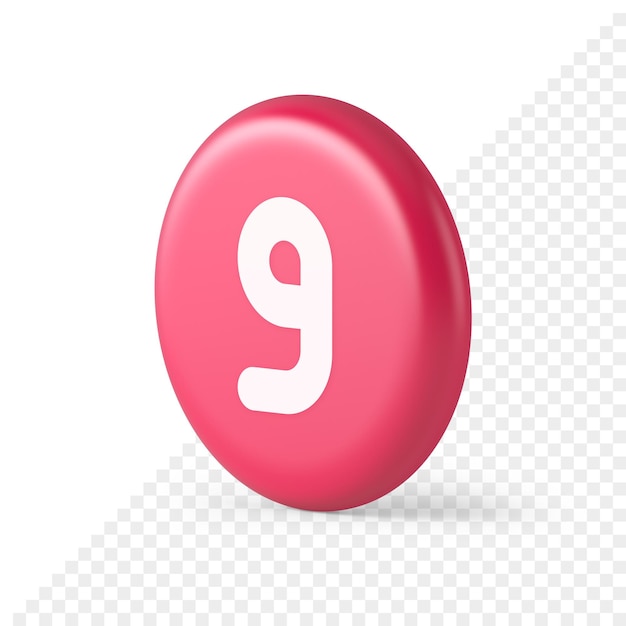 Nine number pink button calculation math financial budget web app 3d round realistic icon