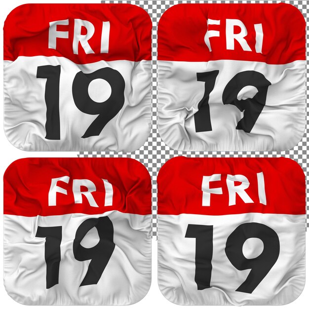 Nineteenth 19th friday date calendar icon isolated four waving style bump texture 3d rendering