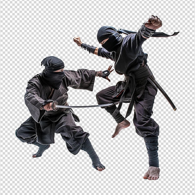 PSD ninja calcia un nemico in testa isolato su uno sfondo trasparente