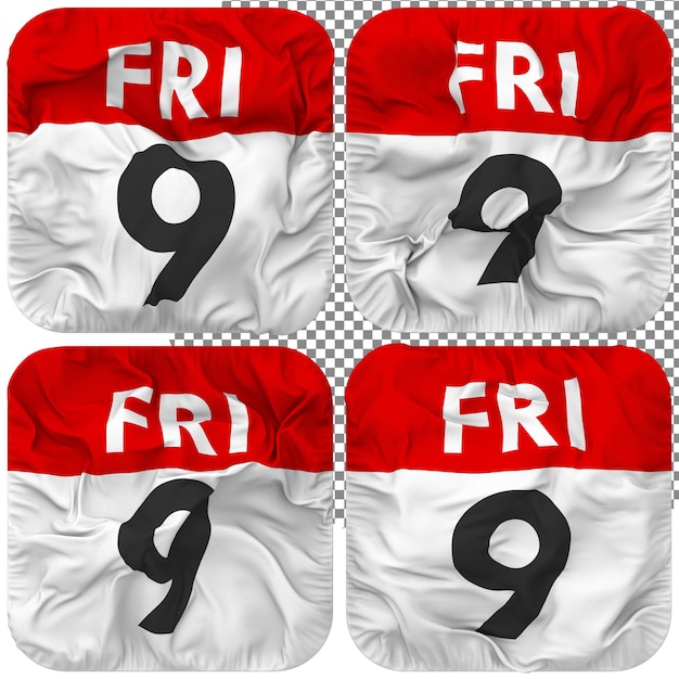 Ninth 9th Friday Date Calendar Icon Isolated Four Waving Style Bump Texture 3D Rendering