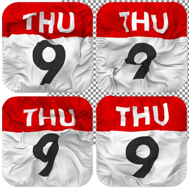 PSD ninth 9th thursday date calendar icon isolated four waving style bump texture 3d rendering