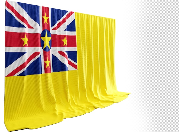 PSD niue flag curtain in 3d rendering showcasing niue's natural beauty