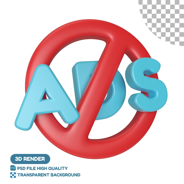 PSD no ads icons 3d illustration icon