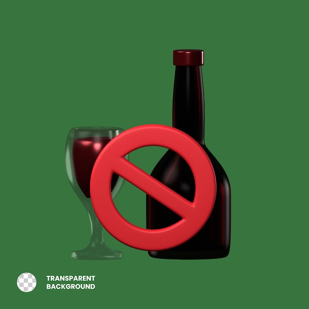 no alcohol 3d icon isolated on transparent background