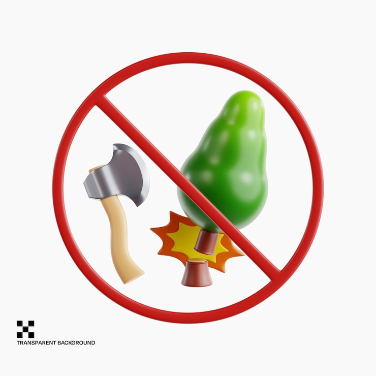 PSD no deforestation symbol with axe and tree