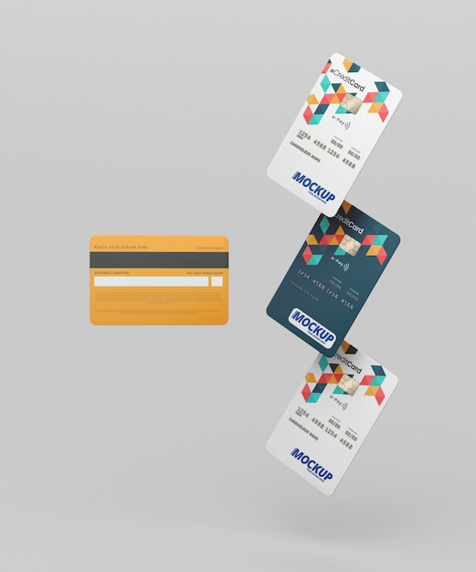 Mockup di progettazione di carte di credito senza gravità