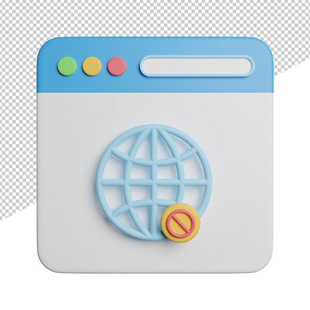 PSD no internet browser front view 3d rendering icon illustration on transparent background