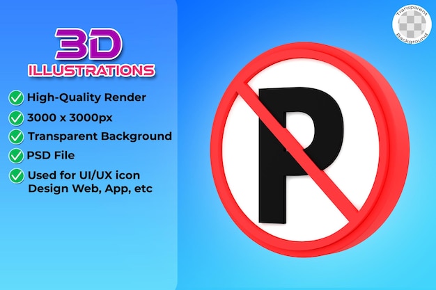 PSD no parking sign 3d illustration