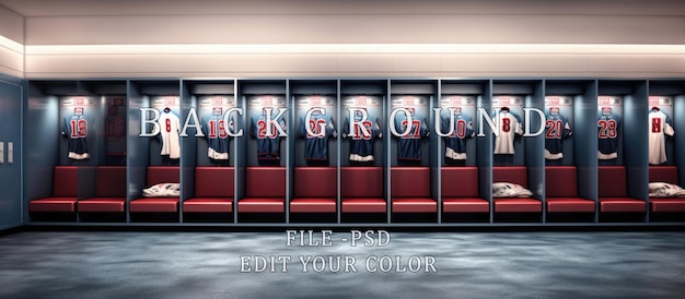 PSD no people football players locker room light blue red