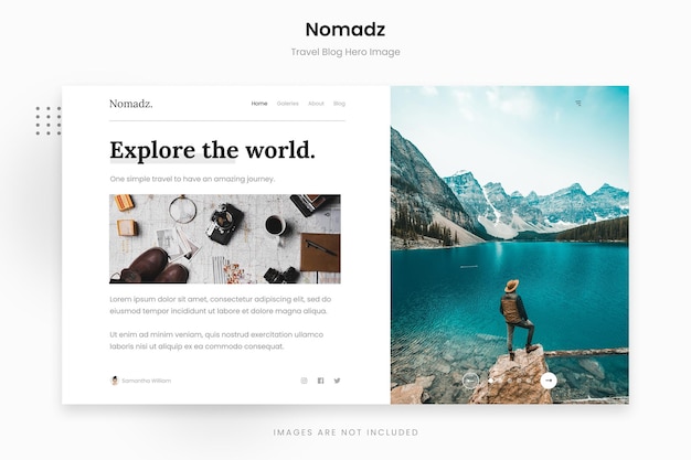 PSD nomadz-シンプルでクリーンな旅行ブログのヒーロー画像