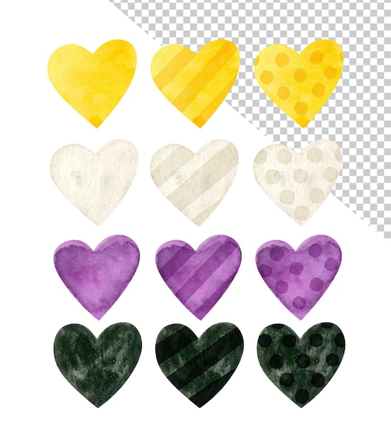 PSD non binary pride month rainbow hearts watercolor clipart lgbtq art nonbinary