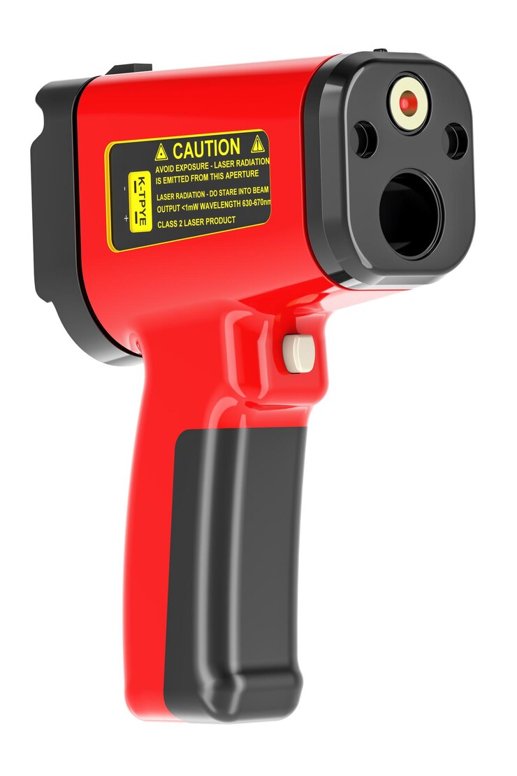 PSD noncontact digital laser infrared thermometer 3d rendering isolated on transparent background