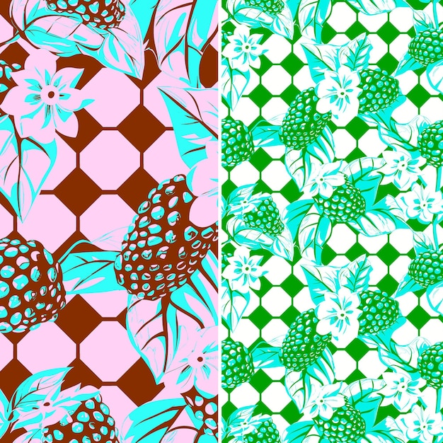 Noni met wit vlees en geneeskrachtig ontwerp met gingham patt tropical fruit pattern vector design