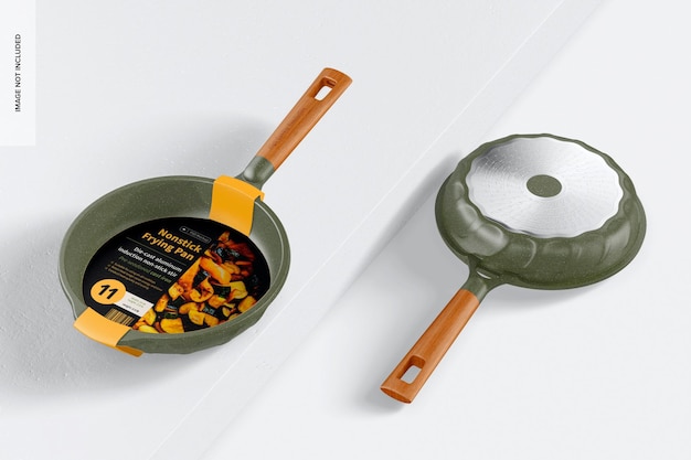 PSD nonstick frying pan mockup, front and back