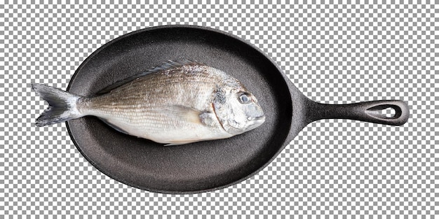 Nonstick pan with a fish on transparent background