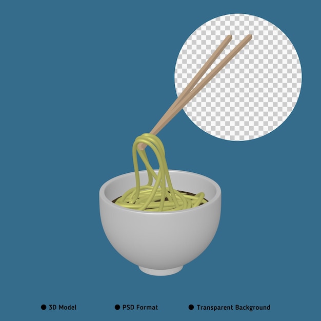 PSD Чаша с лапшой с иллюстрацией палочки для еды 3d изображение изолированный прозрачный фон