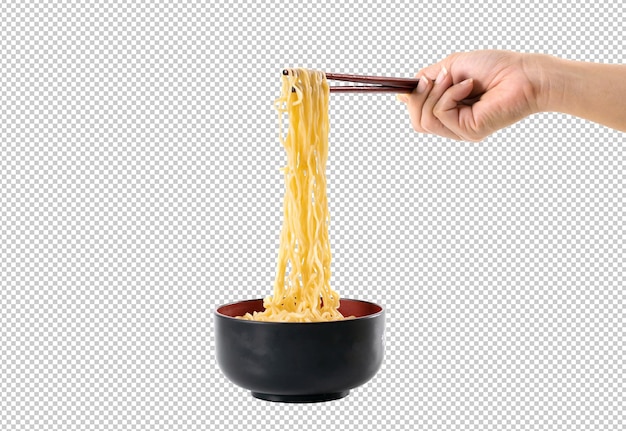 Noodle chopsticks in a black bowl on a file psd