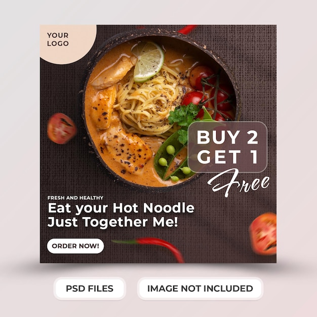 Noodle food-promotie met postsjabloon voor sociale media premium psd