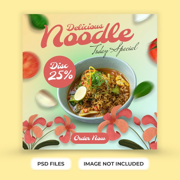 PSD noodle food promotion with social media post template premium psd