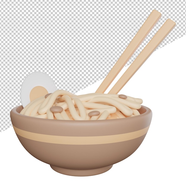 PSD noodles ramen fresh side view 3d rendering icon illustration on transparent background