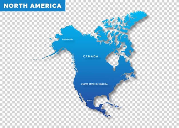 Noord-amerika continent blauwe kaart op doorzichtige achtergrond