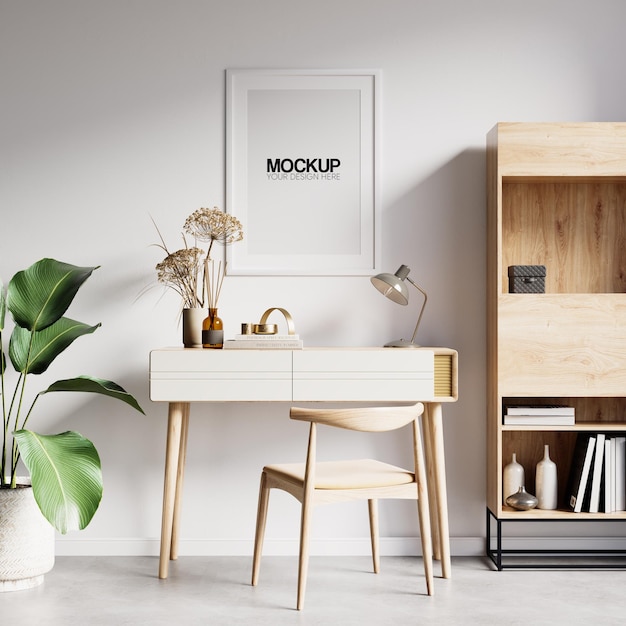 Nordic Home Office Interior Wall Mockup Frame Mockup