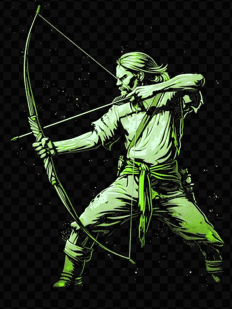 PSD norman archer z długim łukiem rysując strunę w koszulce powerfu design art tattoo ink outlines