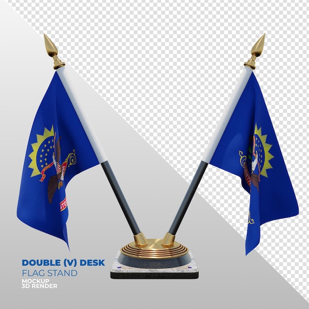 North dakota realistic 3d textured double desk flag stand for composition