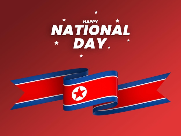 PSD elemento della bandiera della corea del nord design nastro banner per la festa dell'indipendenza nazionale psd