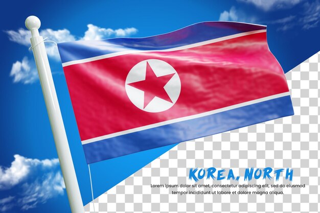 North korea realistic flag 3d render isolated or 3d north korea waving flag illustration