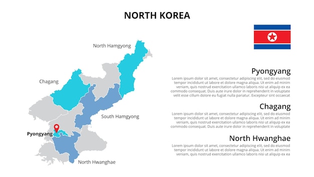 PSD modello di infografica mappa vettoriale della corea del nord diviso per regioni o province degli stati