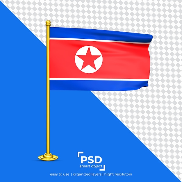 PSD north korea waving flag set isolated on transparent background