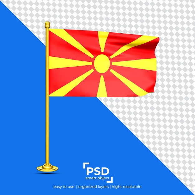 PSD bandiera sventolante della macedonia del nord isolata su sfondo trasparente