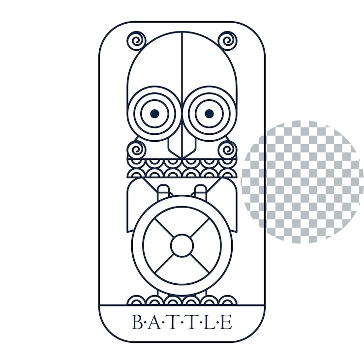 PSD northern fantasy battle line art emblem with viking owl helmet and shield and axes