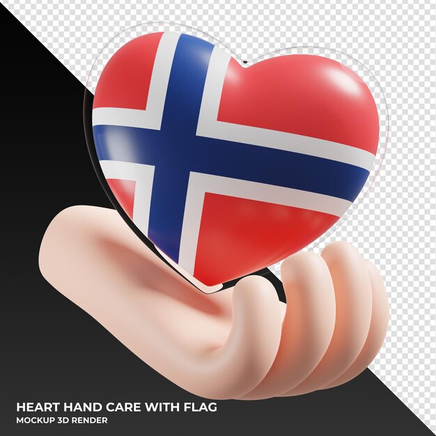 PSD norway flag with heart hand care realistic 3d textured