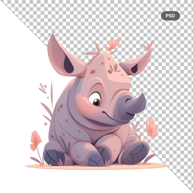 PSD nosorożec siedzi na trawie i ma na sobie zdjęcie nosorożca