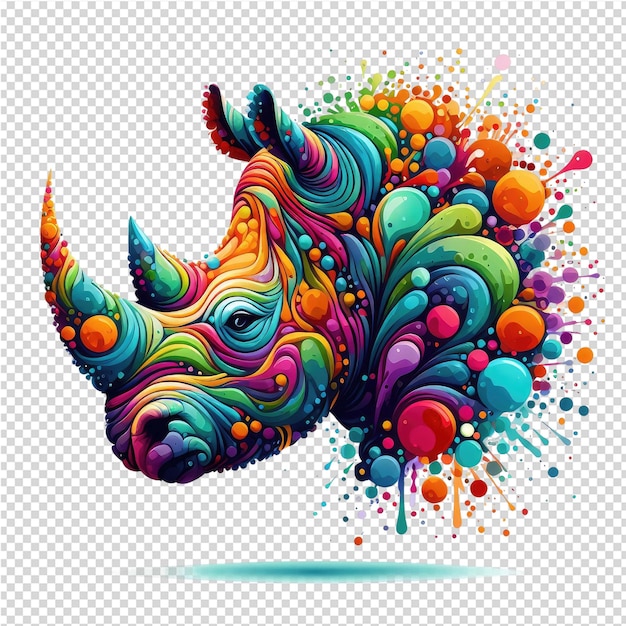 PSD nosorożec z kolorowymi plamami i słowem nosorożec