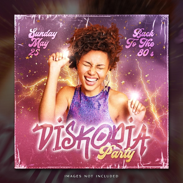 PSD nostalgia disco party music festival social media post template