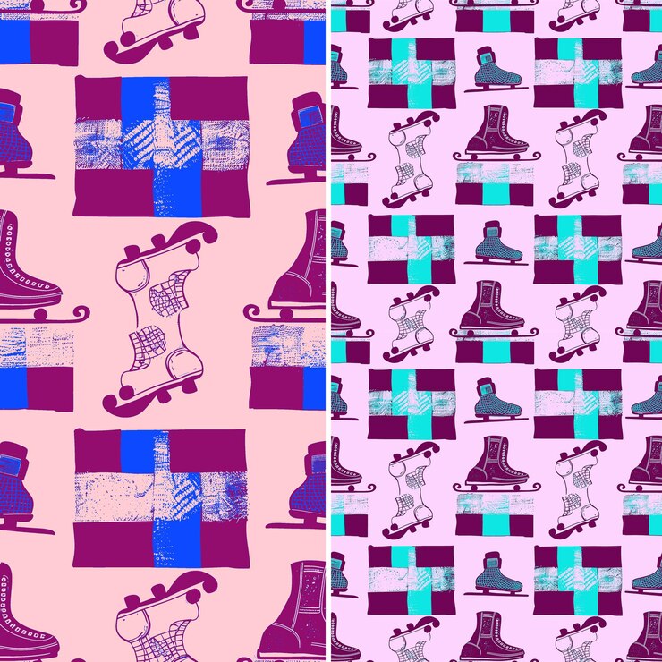 PSD nostalgic skates with boot silhouettes and hand drawn design illustration vector pattern designs