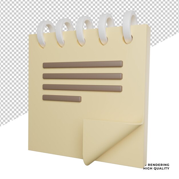 Note book reminder side view 3d rendering illustration icon with transparent background