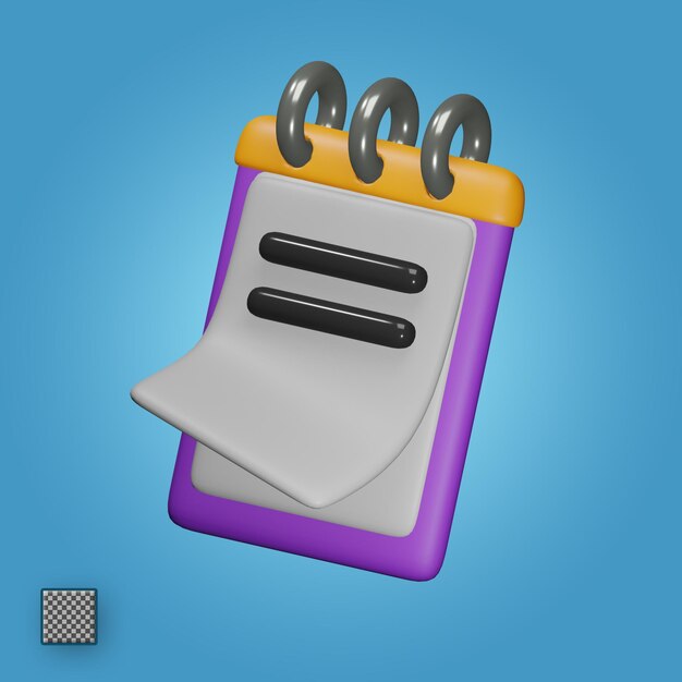 Notebook 3d render cute icon illustration folder file format